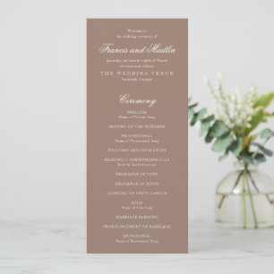 Elegante Bruine Romantische Bruiloft Programmakaart