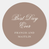 Elegante Bruine Romantische Bruiloft Ronde Sticker (Voorkant)
