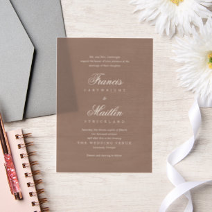 Elegante Bruine Romantische Bruiloft Vellum Uitnodigingen