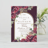 Elegante bruine roos en gouden bloemen bruiloft  kaart (Staand voorkant)