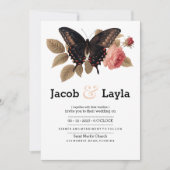 Elegante bruine roze vlinder bloemenbruiloft kaart (Voorkant)