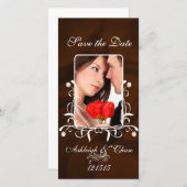 Elegante bruine satijnen Save the Date met Uw Foto (Voorkant / Achterkant)