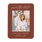 Elegante bruine script foto save the date magneet (Verticaal)