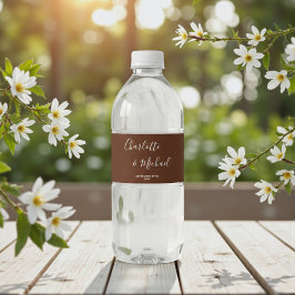 Elegante Bruine Script Minimalistische Trouwdag Waterfles Etiket