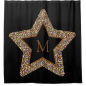 Elegante bruine ster glinsterend monogram  douchegordijn (Voorkant)
