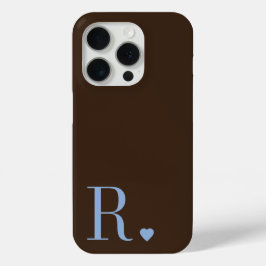Elegante bruine & stoffige blauwe monogram initiaa iPhone 15 pro case