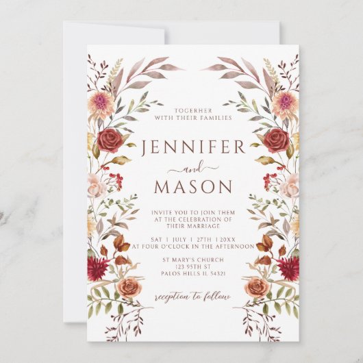 Elegante bruine terracotta Herfst bloemenbruiloft  Kaart (Voorkant)