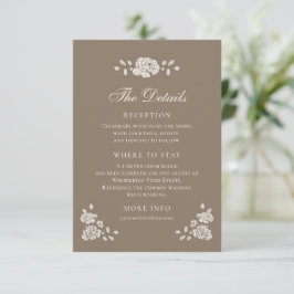 Elegante bruine vintage bloemdetails informatiekaartje