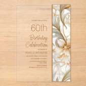 Elegante Bruine Waterverf Bloemen 60ste Verjaardag Acryl Uitnodigingen (Voorkant)