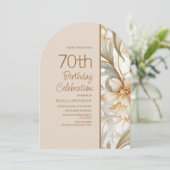 Elegante Bruine Waterverf Bloemenboog 70e verjaard Kaart (Staand voorkant)
