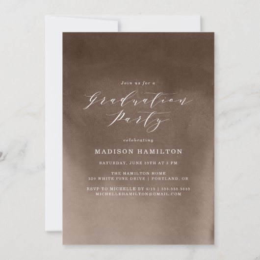 Elegante bruine Waterverf foto afstudeerfeest Kaart (Achterkant)