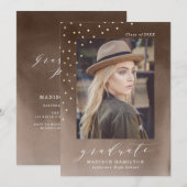 Elegante bruine Waterverf foto afstudeerfeest Kaart (Voorkant / Achterkant)