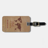 Elegante bruine wereld reisnaam bagagelabel (Voorkant horizontaal)