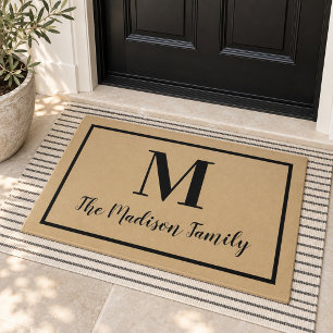 Elegante bruine zwarte monogram familienaam deurmat