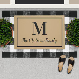 Elegante bruine zwarte monogram familienaam deurmat