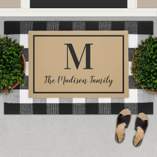 Elegante bruine zwarte monogram familienaam deurmat
