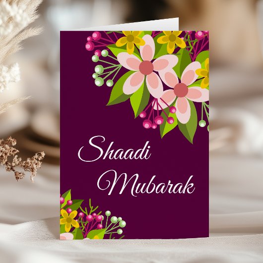 Elegante Bruisende Bloemrijke Shaadi Mubarak Kaart