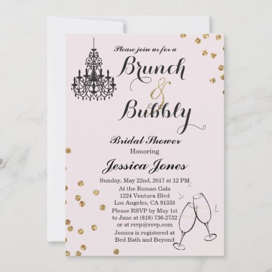 Elegante brunch & bubble bruids douche uitnodiging (Voorkant)