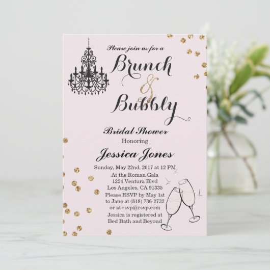Elegante brunch & bubble bruids douche uitnodiging (Staand voorkant)