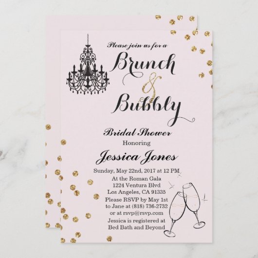 Elegante brunch & bubble bruids douche uitnodiging (Voorkant / Achterkant)