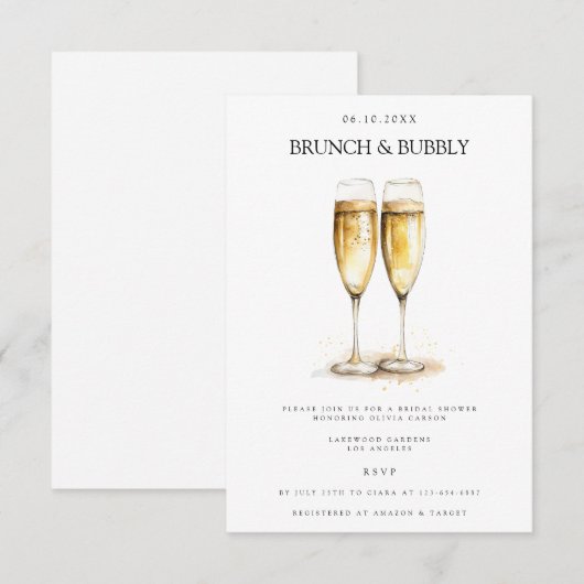 Elegante brunch & bubble bruids douche uitnodiging informatiekaartje (Voorkant / Achterkant)