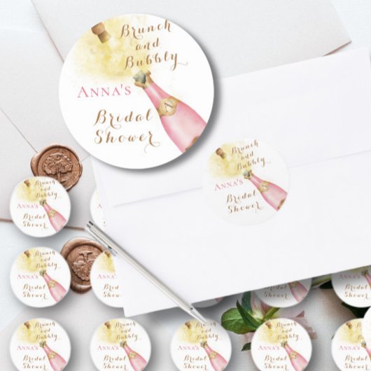 Elegante Brunch en Bruisende Bruids-Shower Ronde Sticker