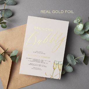 Elegante brunch en bruisende champagne roze goud folie uitnodiging