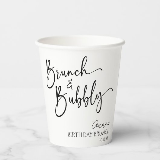 Elegante brunch en bubble verjaardagsbrunch papieren bekers (Achterkant)