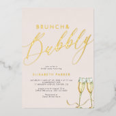 Elegante brunch en bubbly champagne roze goud folie uitnodiging (Voorkant)