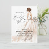 Elegante Brunette Bruid Trouwjurk Vrijgezellenfees Kaart (Staand voorkant)