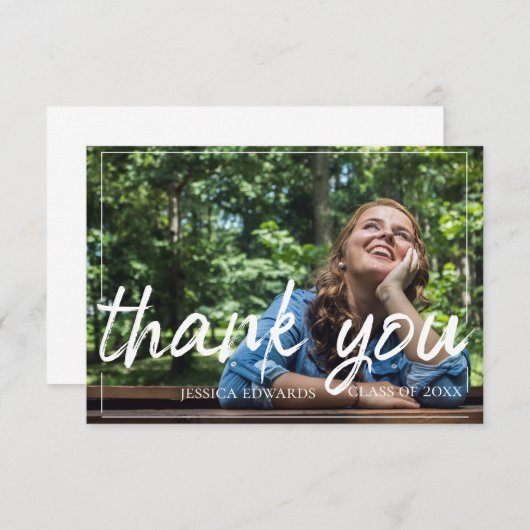 Elegante Brush Font Tekst Overlay Afstuderen Foto Bedankkaart (Voorkant / Achterkant)