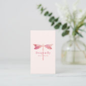 Elegante Brush Roze Waterverf Dragonfly Visitekaartje (Staand voorkant)