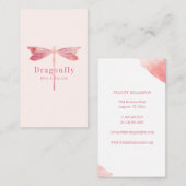 Elegante Brush Roze Waterverf Dragonfly Visitekaartje (Voorkant / Achterkant)