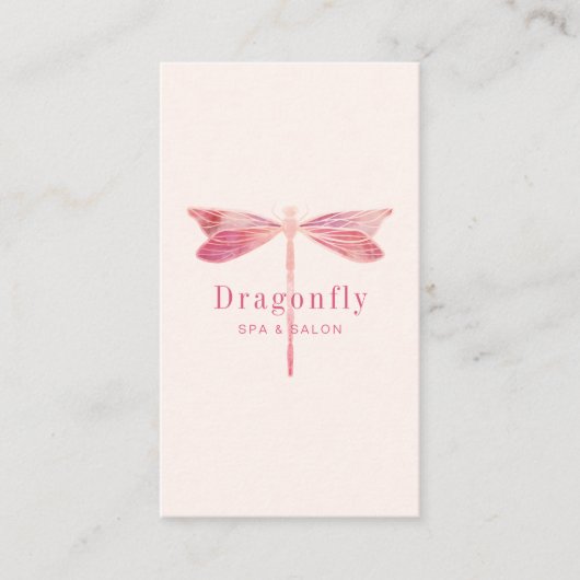 Elegante Brush Roze Waterverf Dragonfly Visitekaartje (Voorkant)