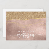 Elegante Brush Script Naam Roos Gouden Folie Notitiekaartje (Voorkant / Achterkant)