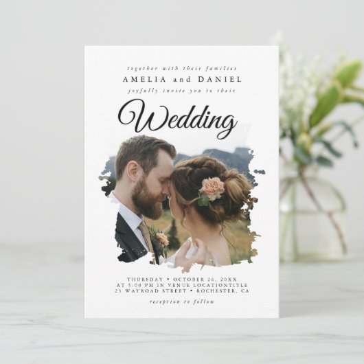 Elegante Brushstroke Wedding Kaart (Staand voorkant)