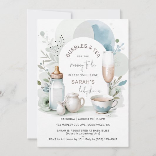 Elegante bubbels en thee Baby shower groen Kaart (Voorkant)