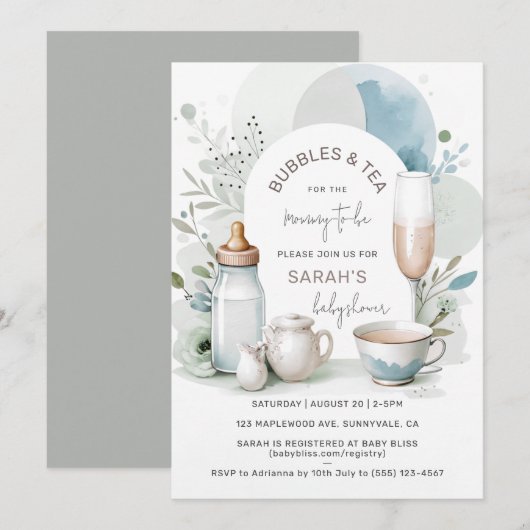 Elegante bubbels en thee Baby shower groen Kaart (Voorkant / Achterkant)