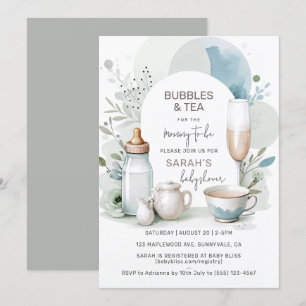 Elegante bubbels en thee Baby shower groen Kaart