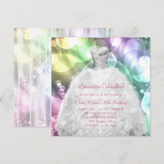 Elegante bubbels roze en Paarse Quinceanera Kaart (Voorkant / Achterkant)