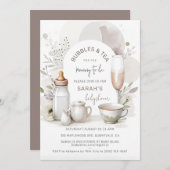 Elegante Bubbles & Tea Baby shower Uitnodiging (Voorkant / Achterkant)