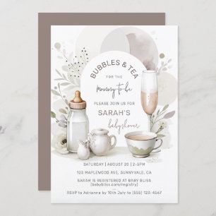 Elegante Bubbles & Tea Baby shower Uitnodiging
