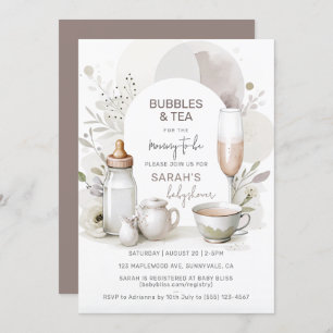 Elegante Bubbles & Tea Baby shower Uitnodiging