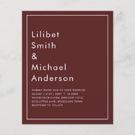 Elegante BUDGET Bourgogne Monochroom Huwelijk Eenv Flyer