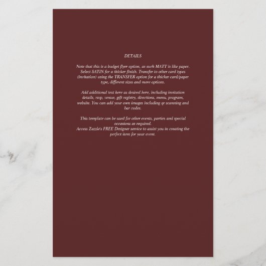 Elegante BUDGET Bourgogne Monochroom Trouw Simple Flyer (Achterkant)