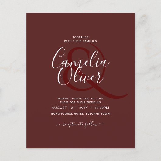 Elegante BUDGET Bourgogne Monochroom Trouw Simple Flyer (Voorkant)