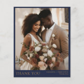 Elegante budget bruiloft navyblauw en goud bedankt (Voorkant)