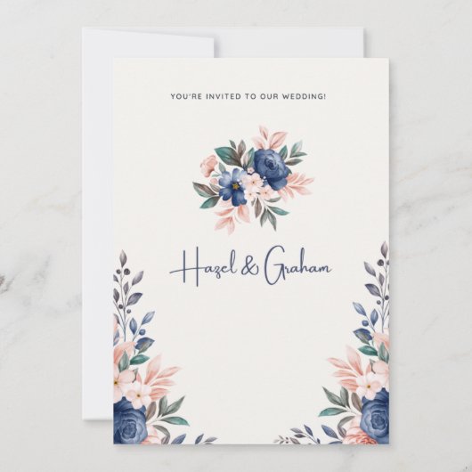 Elegante Budget Moderne Bloemige Trouw Uitnodiging (Achterkant)