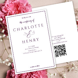 Elegante budget paarse QR-code bruiloft Kaart
