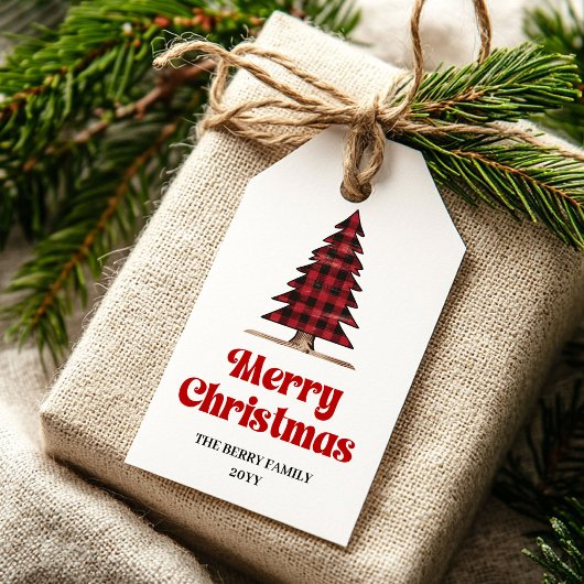 Elegante Buffalo Check Kerstcadeautag Cadeaulabel